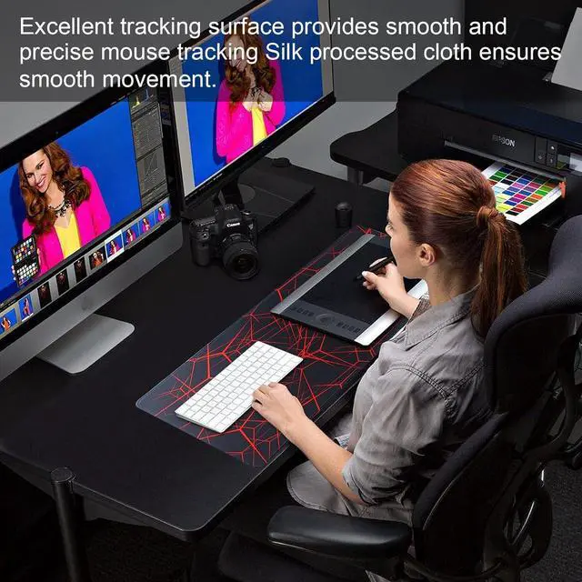 Alt view image 7 of 7 - Gaming Mouse Pad Large Mouse Pad Size 27.5x11.8 Thickness 0.12 inches Premium-Textured Non-Slip & Waterproof Computer Mousepad with Stitched Edges for Gaming Office & Home-70x30 Rednet
