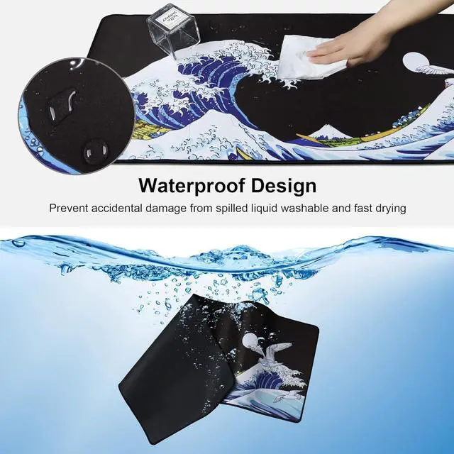 Alt view image 4 of 7 - Large Gaming Mouse Pad Sea Wave Full Desk Japanese Mousepad Extended Non-Slip Water-Resistant Rubber Base Big Keyboard Mat 31.5x11.8 Inch 3mm Thick XL XXL Rubber Table Mat for Gaming and Office