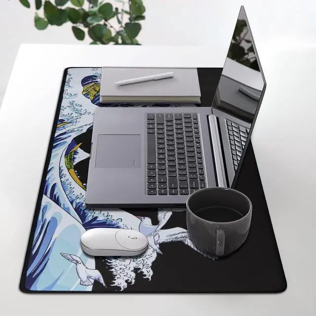 Alt view image 7 of 7 - Large Gaming Mouse Pad Sea Wave Full Desk Japanese Mousepad Extended Non-Slip Water-Resistant Rubber Base Big Keyboard Mat 31.5x11.8 Inch 3mm Thick XL XXL Rubber Table Mat for Gaming and Office
