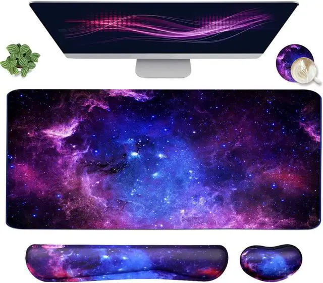 Main image of Large Mouse Pad and Keyboard Wrist Rest, Desk Pad for Keyboard and Mouse, 4-in-1 Large Gaming Mouse Pad with Wrist Support, Desk Mat for Home Office Study Game-Galaxy Fluid
