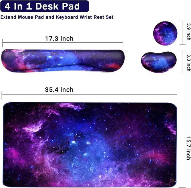 Alt view image 2 of 7 - Large Mouse Pad and Keyboard Wrist Rest, Desk Pad for Keyboard and Mouse, 4-in-1 Large Gaming Mouse Pad with Wrist Support, Desk Mat for Home Office Study Game-Galaxy Fluid