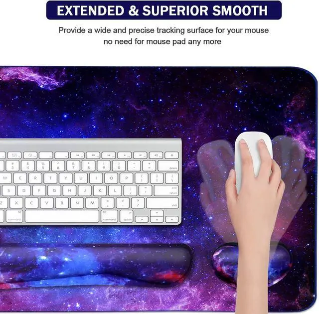 Alt view image 4 of 7 - Large Mouse Pad and Keyboard Wrist Rest, Desk Pad for Keyboard and Mouse, 4-in-1 Large Gaming Mouse Pad with Wrist Support, Desk Mat for Home Office Study Game-Galaxy Fluid