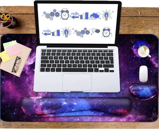 Alt view image 6 of 7 - Large Mouse Pad and Keyboard Wrist Rest, Desk Pad for Keyboard and Mouse, 4-in-1 Large Gaming Mouse Pad with Wrist Support, Desk Mat for Home Office Study Game-Galaxy Fluid