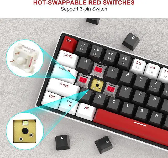 Alt view image 4 of 7 - MageGee 60% Mechanical Gaming Keyboard, 68 Keys Hot-Swappable Compact Blue LED Backlit Gaming Keyboard, SKY68 Wired Ergonomic Mini Office Keyboard for Windows PC Gamer (Red Switch, White & Black)
