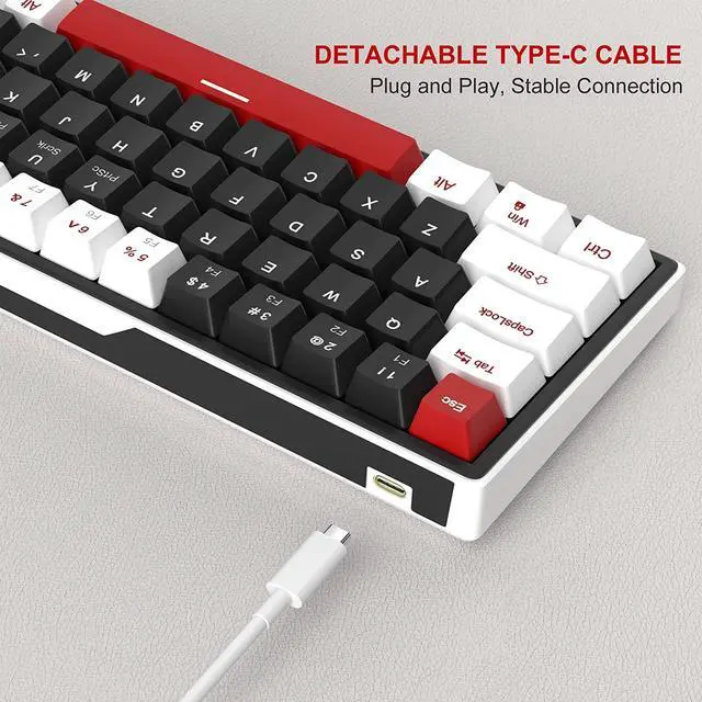 Alt view image 5 of 7 - MageGee 60% Mechanical Gaming Keyboard, 68 Keys Hot-Swappable Compact Blue LED Backlit Gaming Keyboard, SKY68 Wired Ergonomic Mini Office Keyboard for Windows PC Gamer (Red Switch, White & Black)
