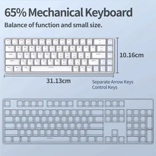Alt view image 3 of 7 - 60 Percent Keyboard,Gaming Keyboard,LED Backlit Ultra-Compact 68 Keys Gaming Mechanical Keyboard with Separate Arrow/Control Keys, T68SE, Red Switch