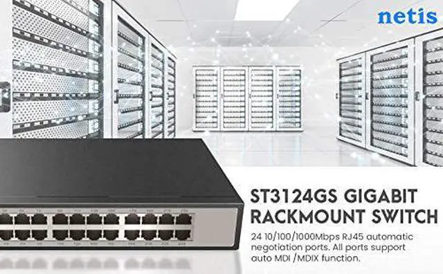 Alt view image 6 of 6 - Netis 24 Port Unmanaged Gigabit Switch, Desktop Ethernet Splitter, Ethernet Hub, Plug and Play, Fanless Quite, Traffic Optimization, Sturdy Metal, Rack mountable with Included mounting Bracket