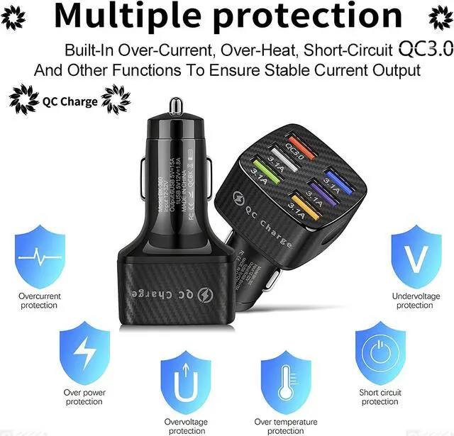 Alt view image 3 of 6 - Car Charger Adapter 6 USB Multi Port Fast Charger Include QC 3.0 and 5 Other Ports Car Interior Accessories Fit for iPhone 13/12/11/pro  Galaxy/Note S10/S9/S8 Android - Black