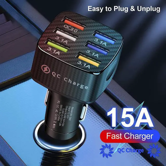 Alt view image 5 of 6 - Car Charger Adapter 6 USB Multi Port Fast Charger Include QC 3.0 and 5 Other Ports Car Interior Accessories Fit for iPhone 13/12/11/pro  Galaxy/Note S10/S9/S8 Android - Black