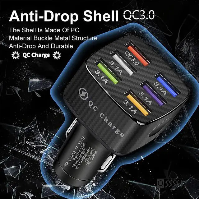 Alt view image 6 of 6 - Car Charger Adapter 6 USB Multi Port Fast Charger Include QC 3.0 and 5 Other Ports Car Interior Accessories Fit for iPhone 13/12/11/pro  Galaxy/Note S10/S9/S8 Android - Black