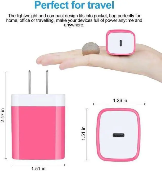 Alt view image 5 of 7 - USB C Power Adapter Fast Wall Charger Compatible iPhone 15 iPad Pro 2021/2020/2018 11/12.9 iPad mini 6 iPad Air 4  Galaxy A03s A53 A73 S22 A52 20W PD Charger Block 6FT Type C to C Cable