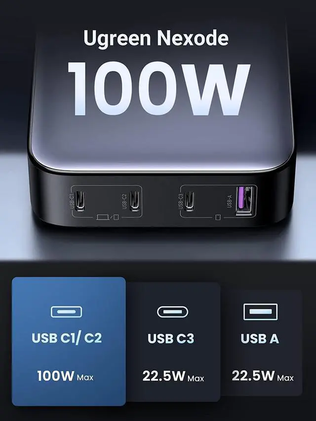 Alt view image 2 of 7 - 100W USB C Charger Nexode 4 Ports USB C Charging Station GaN Fast Desktop Charger Compatible with MacBook Pro  XPS iPhone 16/16 Pro/15 Pro Galaxy S24/S23 Ultra iPad Steam Deck