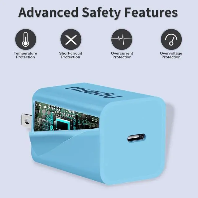 Alt view image 3 of 7 - USB C Wall Charger, Miady 2 Pack 2.4A/5V Wall Charger Adapter Compatible for iPhone 14/14 Pro Max/13/13Pro/12/12 Pro, iPad  and More (Creamy Blue+Clove Purple)