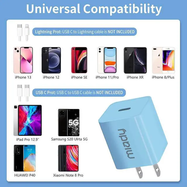 Alt view image 6 of 7 - USB C Wall Charger, Miady 2 Pack 2.4A/5V Wall Charger Adapter Compatible for iPhone 14/14 Pro Max/13/13Pro/12/12 Pro, iPad  and More (Creamy Blue+Clove Purple)