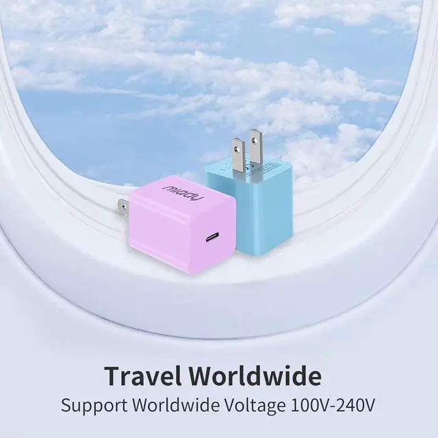 Alt view image 7 of 7 - USB C Wall Charger, Miady 2 Pack 2.4A/5V Wall Charger Adapter Compatible for iPhone 14/14 Pro Max/13/13Pro/12/12 Pro, iPad  and More (Creamy Blue+Clove Purple)