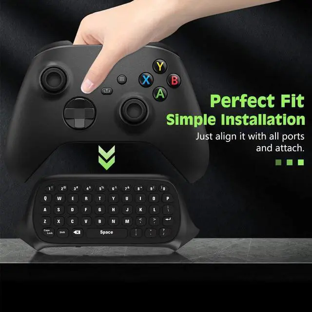 Alt view image 5 of 7 - TiMOVO Green Backlight Keyboard for Xbox One, Xbox Series X/S,Wireless Chatpad Message KeyPad with Headset & Audio Jack,Mini Game Keyboard Fit Xbox One/One S/One Elite/2, 2.4G Receiver Included, Black