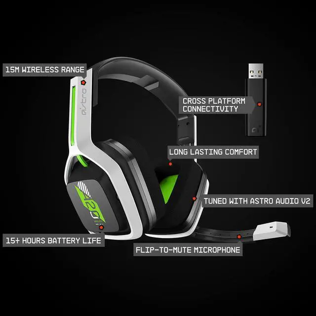 Alt view image 6 of 7 - ASTRO Gaming A20 Wireless Headset Gen 2 for Xbox Series X|S, Xbox One, PC & Mac - White/Green