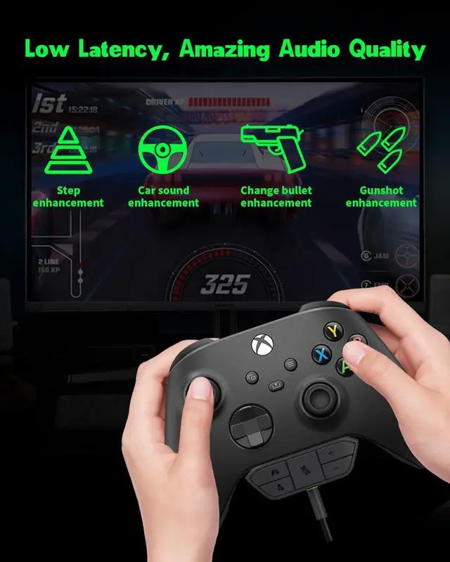 Alt view image 2 of 6 - Stereo Headset Adapter, AOJAKI Audio Mic Headphone Converter for Xbox One/One S/X/Elite 1/ Elite2/ Series S/X Controller-Adjust Audio Balance (Game Sound & Voice Chat)-Low Latency