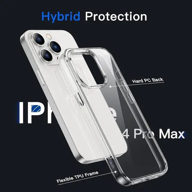 Alt view image 3 of 6 - Case for iPhone 14 Pro Max 6.7-Inch Non-Yellowing Shockproof Phone Bumper Cover Anti-Scratch Clear Back (Clear)