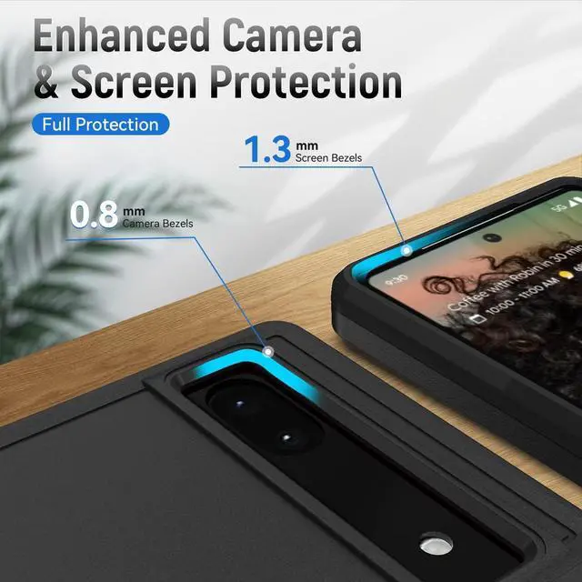 Alt view image 5 of 7 - for Google Pixel 6A 5G Case with Screen Protector, Military Grade Dual Layer Heavy Duty Shockproof Full Body Protective Phone Cover, Built in Rotatable Magnetic Ring Holder for 6A (Black)