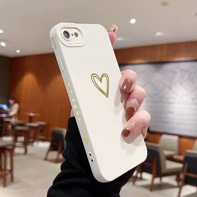 Alt view image 2 of 7 - Teageo for iPhone SE 2022, SE 2020, iPhone 7, iPhone 8 Case for Women Girls, Cute Luxury Heart Phone Case [Soft Anti-Scratch Full Camera Lens Protective Cover] Silicone Girly Shockproof Case-Beige