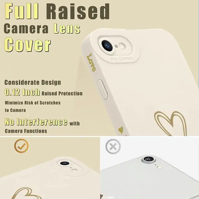 Alt view image 3 of 7 - Teageo for iPhone SE 2022, SE 2020, iPhone 7, iPhone 8 Case for Women Girls, Cute Luxury Heart Phone Case [Soft Anti-Scratch Full Camera Lens Protective Cover] Silicone Girly Shockproof Case-Beige