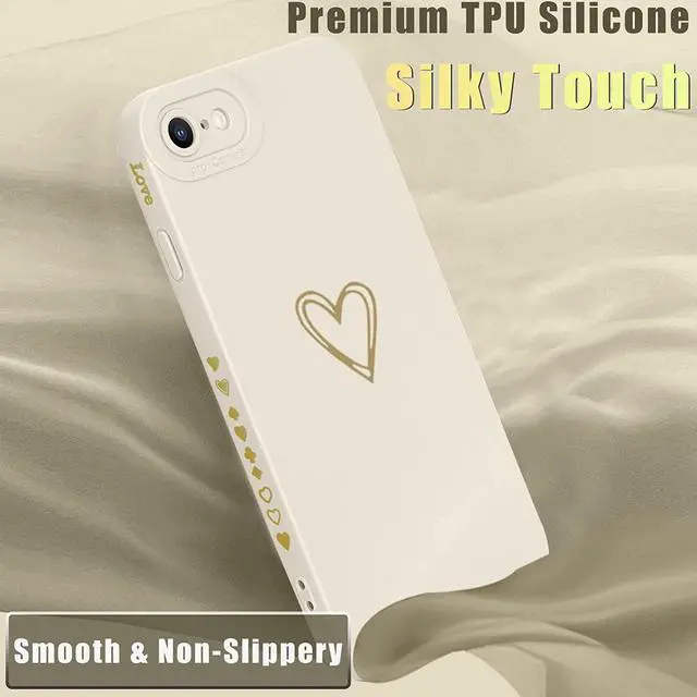 Alt view image 5 of 7 - Teageo for iPhone SE 2022, SE 2020, iPhone 7, iPhone 8 Case for Women Girls, Cute Luxury Heart Phone Case [Soft Anti-Scratch Full Camera Lens Protective Cover] Silicone Girly Shockproof Case-Beige