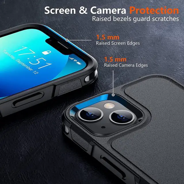 Alt view image 2 of 7 - Designed for iPhone 13 Case [10 FT Military Grade Drop Protection] [with 2 pcs Tempered Glass Screen Protector] Case for iPhone 13 6.1 inch (Black)