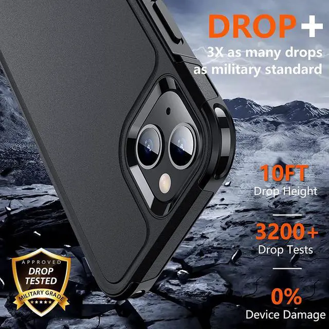 Alt view image 3 of 7 - Designed for iPhone 13 Case [10 FT Military Grade Drop Protection] [with 2 pcs Tempered Glass Screen Protector] Case for iPhone 13 6.1 inch (Black)