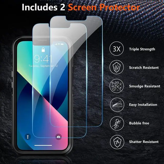 Alt view image 5 of 7 - Designed for iPhone 13 Case [10 FT Military Grade Drop Protection] [with 2 pcs Tempered Glass Screen Protector] Case for iPhone 13 6.1 inch (Black)