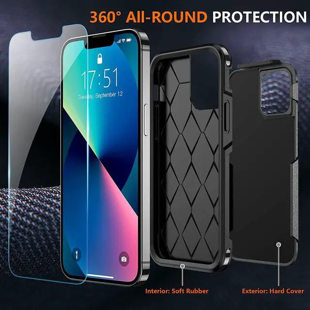 Alt view image 6 of 7 - Designed for iPhone 13 Case [10 FT Military Grade Drop Protection] [with 2 pcs Tempered Glass Screen Protector] Case for iPhone 13 6.1 inch (Black)