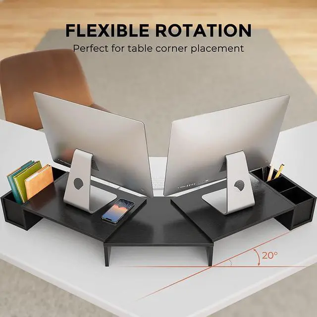 Alt view image 6 of 7 - LORYERGO Dual Monitor Stand, Laptop Stand with Storage Accessories Slots, Length and Angle Adjustable, Ergonomic Viewing Height