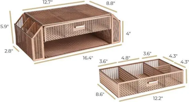 Alt view image 3 of 7 - BLU MONACO Monitor Stand Organizer Riser with Drawer, Storage for Computer Desk Laptop, Rose Gold
