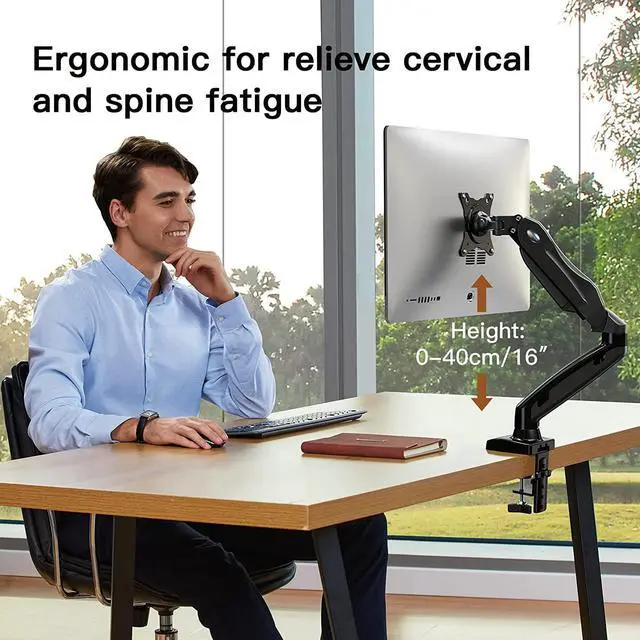 Alt view image 3 of 7 - HUANUO Single Monitor Mount - Articulating Gas Spring Monitor Arm, Adjustable Monitor Stand, Vesa Mount with Clamp and Grommet Base - Fits 13 to 30 Inch LCD Computer Monitors 4.4 to 14.3lbs