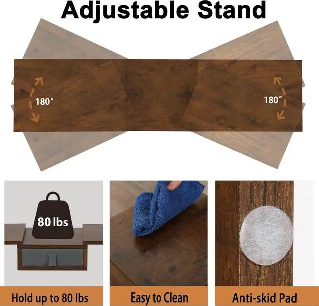 Alt view image 3 of 6 - TEAMIX 3 Shelf Monitor Stand Riser with Drawer-Length and Angle Adjustable Dual Monitor Riser with Storage Corner Desk Shelf Organizer Large Computer Stand for 2 Monitors/Laptop (Brown, 1 Drawer)