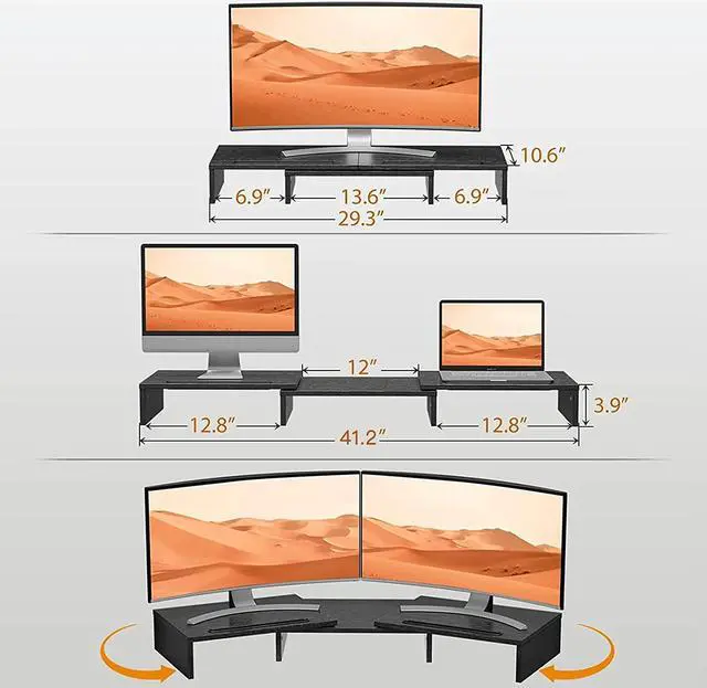 Alt view image 4 of 7 - LORYERGO Dual Monitor Stand for 2 monitors, Monitor Stand for Desk, Monitor Riser with Storage, Computer Monitor Stand w/Slot for Tablet Cellphone, Dual Monitor Riser for PC, Laptop, Computer, Printer