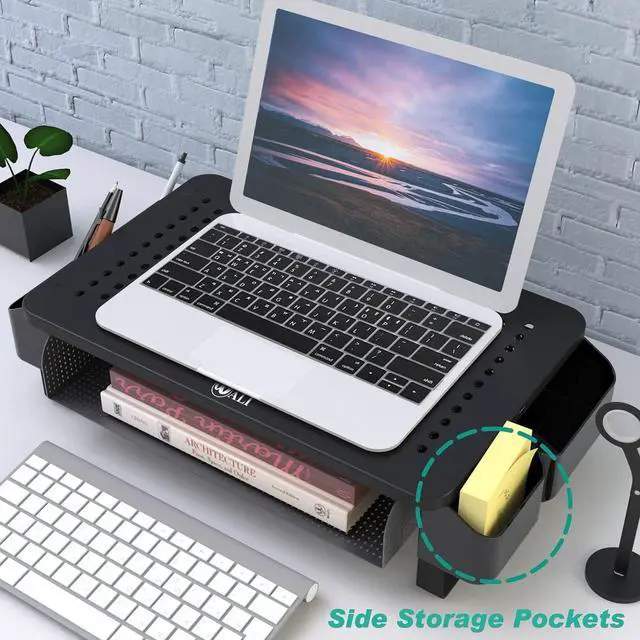 Alt view image 2 of 7 - WALI Monitor Stand with Storage, Monitor Riser with Ventilation Drawer and Side Storage, Laptop Stand Riser for Desk, Printer Stands, (STT007), Black