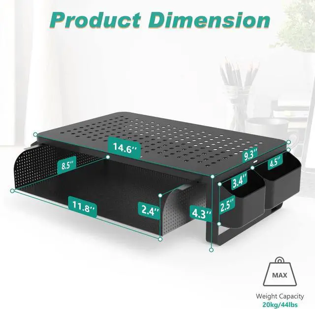Alt view image 3 of 7 - WALI Monitor Stand with Storage, Monitor Riser with Ventilation Drawer and Side Storage, Laptop Stand Riser for Desk, Printer Stands, (STT007), Black