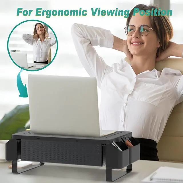 Alt view image 6 of 7 - WALI Monitor Stand with Storage, Monitor Riser with Ventilation Drawer and Side Storage, Laptop Stand Riser for Desk, Printer Stands, (STT007), Black