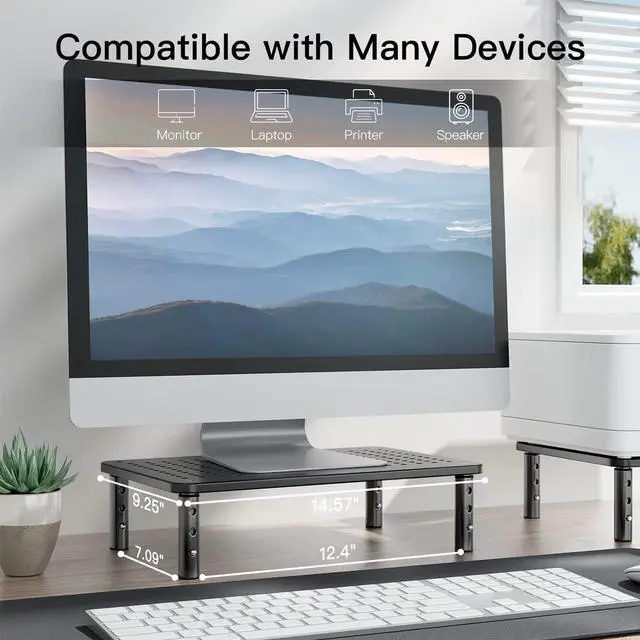 Alt view image 5 of 7 - HUANUO Monitor Stand Riser - 3 Height Adjustable Monitor Stand for Laptop, Computer, iMac, PC, Printer, Desktop Ergonomic Metal Monitor Riser Stand with Mesh Platform for Airflow 2 Pack