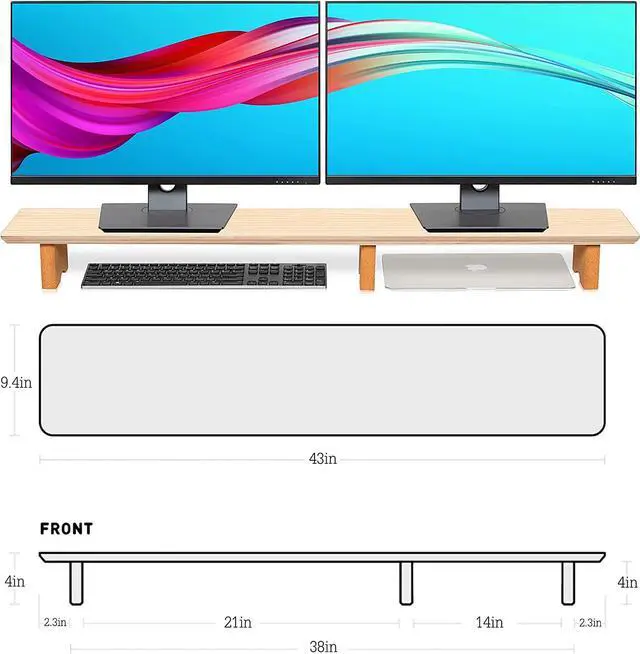 Alt view image 4 of 7 - Aothia Large Dual Monitor Stand Riser, Solid Wood Desk Shelf with Eco Cork Legs for Laptop Computer/TV/PC/Printers, Perfect Desktop Stands Organizer with Underneath Storage for Office Accessories