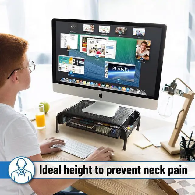 Alt view image 5 of 7 - Mr. Pen- Metal Mesh Monitor Stand With Drawer, Computer Stand for Desk With Storage, Desktop Riser