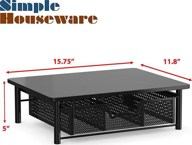 Alt view image 4 of 4 - Simple Houseware Computer Monitor Riser with Drawer, Black