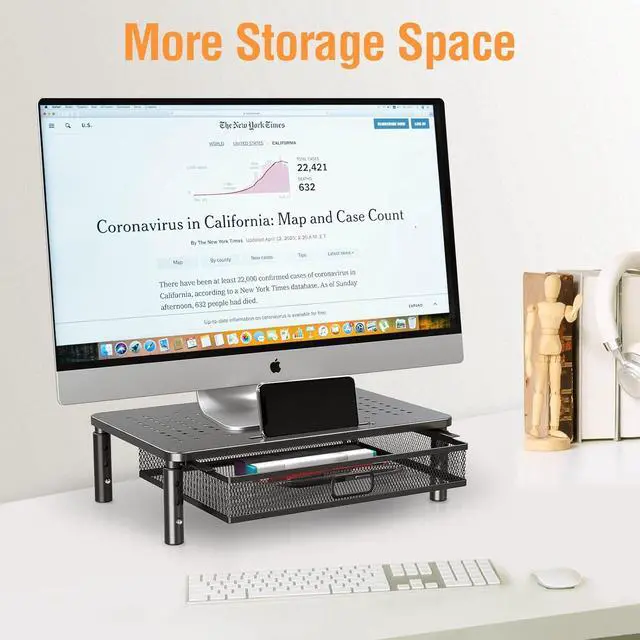 Alt view image 2 of 7 - ELIVED 2 Pack Monitor Stand Riser with Drawer, 3 Height Adjustable with Larger Storage Space for Home and Office Supplies, Metal Desktop Stand for Laptop Computer Printer PC iMac