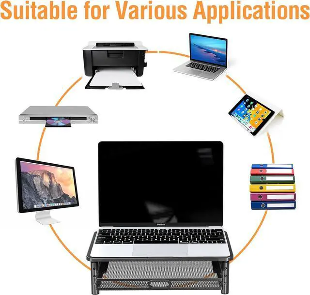 Alt view image 7 of 7 - ELIVED 2 Pack Monitor Stand Riser with Drawer, 3 Height Adjustable with Larger Storage Space for Home and Office Supplies, Metal Desktop Stand for Laptop Computer Printer PC iMac