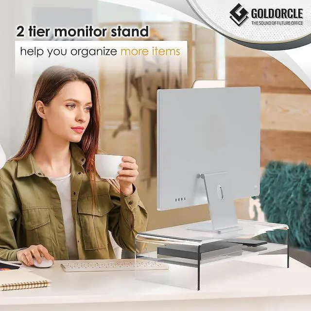 Alt view image 6 of 7 - Acrylic Monitor Stand Riser Clear Computer Monitor Stand (Big)