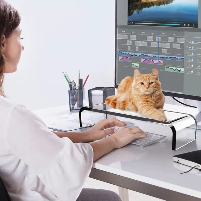 Alt view image 6 of 7 - Acrylic Monitor Stand, AboveTEK Premium Acrylic Computer Monitor Riser, Clear Laptop Stand for Desktop Storage Organizer, Home Office Business w/Sturdy Platform, Holds up to 50 lbs (22.7 kg)