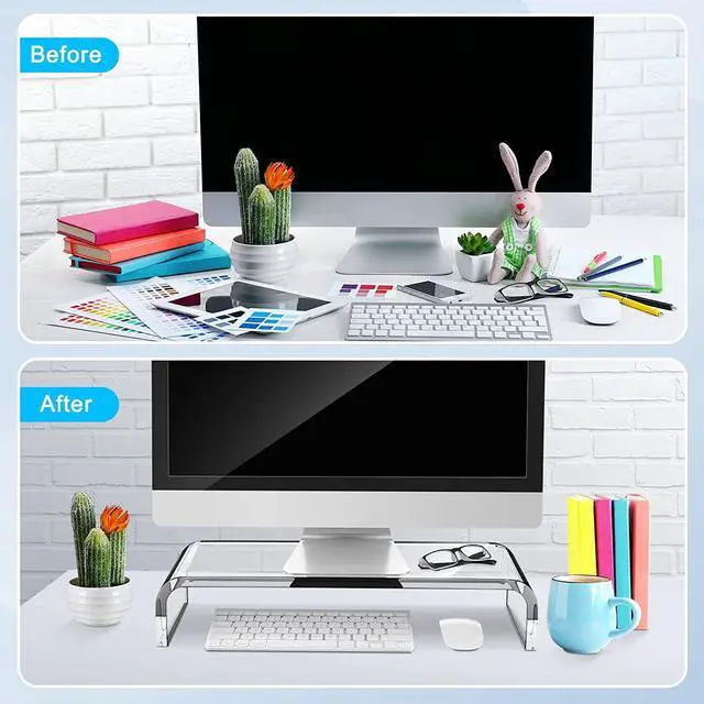 Alt view image 7 of 7 - Acrylic Monitor Stand, AboveTEK Premium Acrylic Computer Monitor Riser, Clear Laptop Stand for Desktop Storage Organizer, Home Office Business w/Sturdy Platform, Holds up to 50 lbs (22.7 kg)
