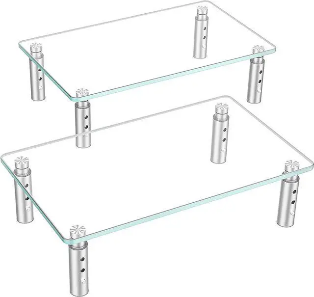 Main image of Hemudu 2 Pack Monitor Stand - 3 Adjustable Height Riser, Computer Stand, Desktop Organizer for PC, Laptop - Clear