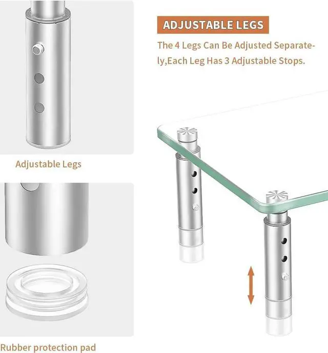 Alt view image 3 of 7 - Hemudu 2 Pack Monitor Stand - 3 Adjustable Height Riser, Computer Stand, Desktop Organizer for PC, Laptop - Clear